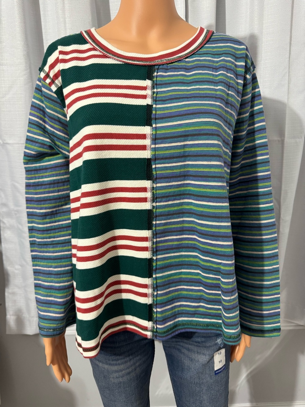 Cool POL size S multi color stripe pullover long sleeve shirt women new